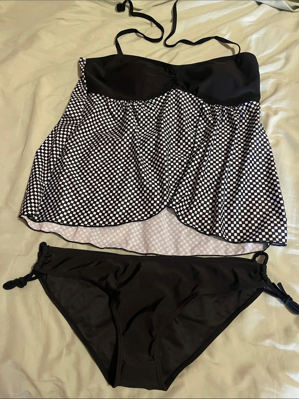 Black Checkerboard Tankini Swim Set - Women